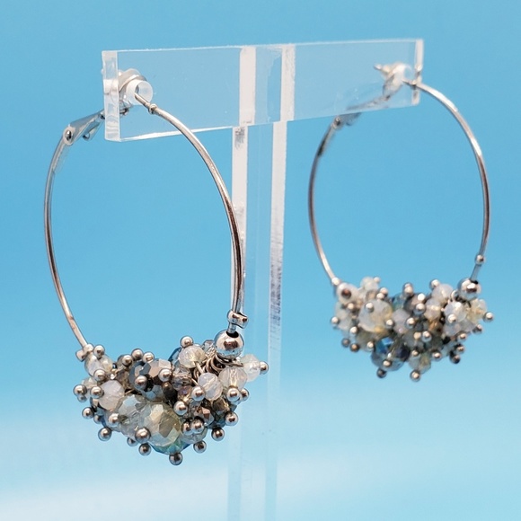 Jewelry - •Silvertone hoops•gray crystals & beads•Macy's•